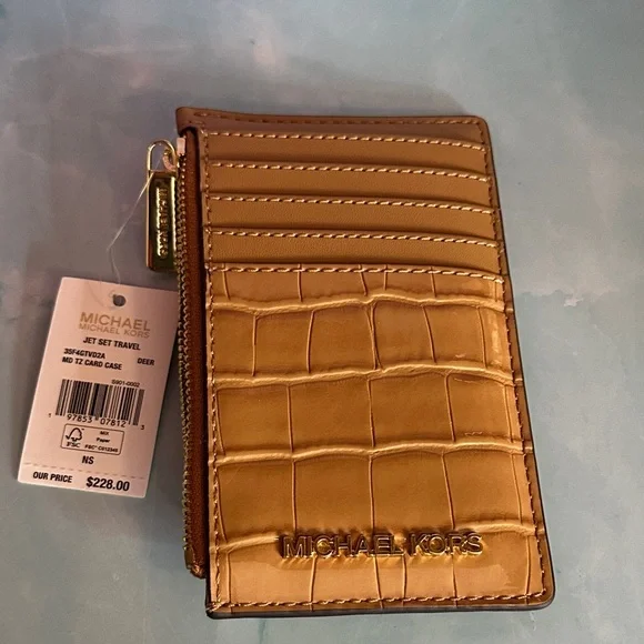 Michael Kors Jet Set Travel Medium TZ Card Case in a crocodile-embossed "Deer" - Picture 4 of 14